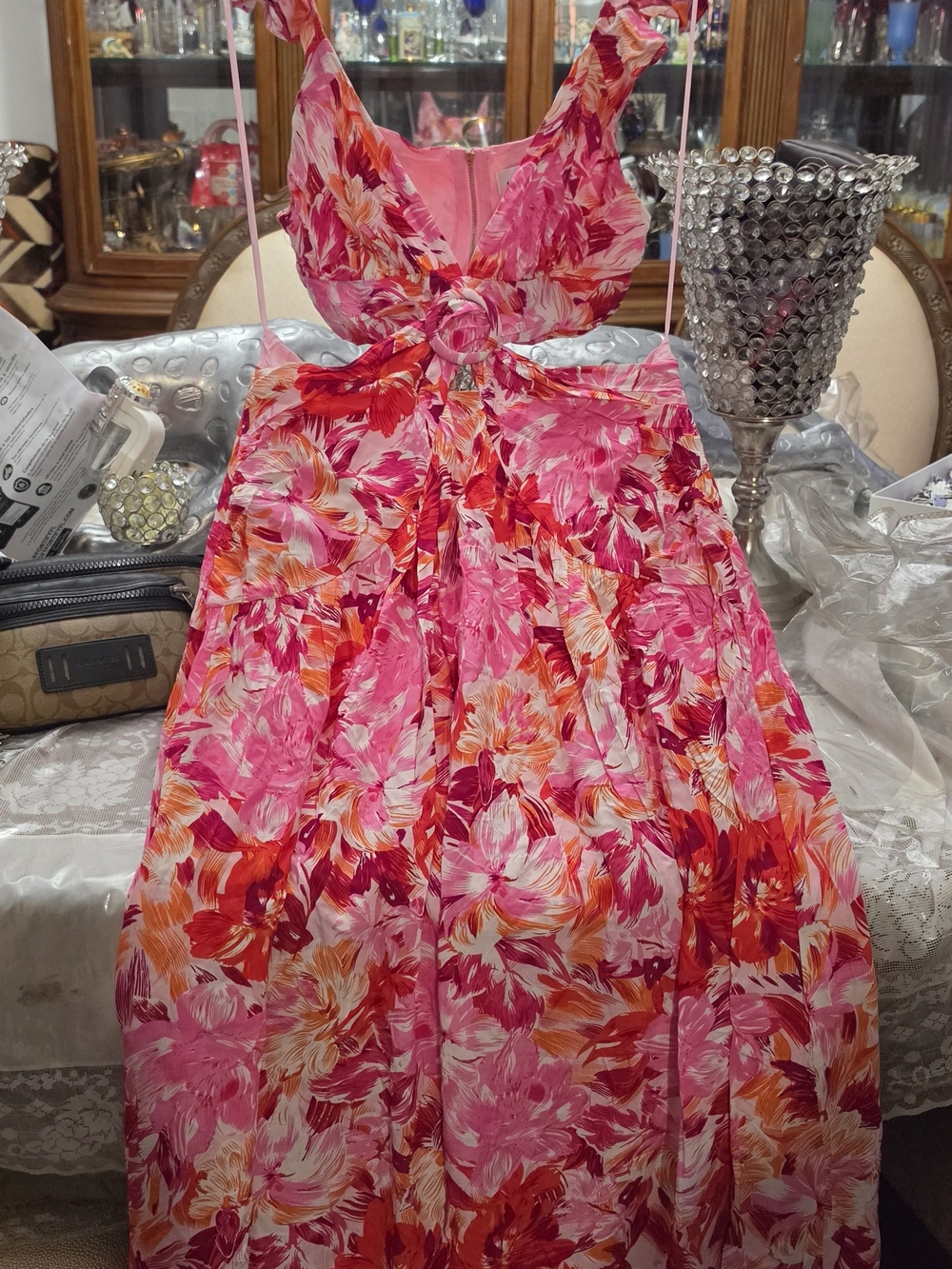 Floral Tie-Front Dress in Pink and Coral
